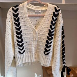 Elegant White Cardigan with Black Accents